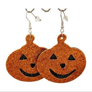 Glittery Jack-o-Lantern Leather Earrings